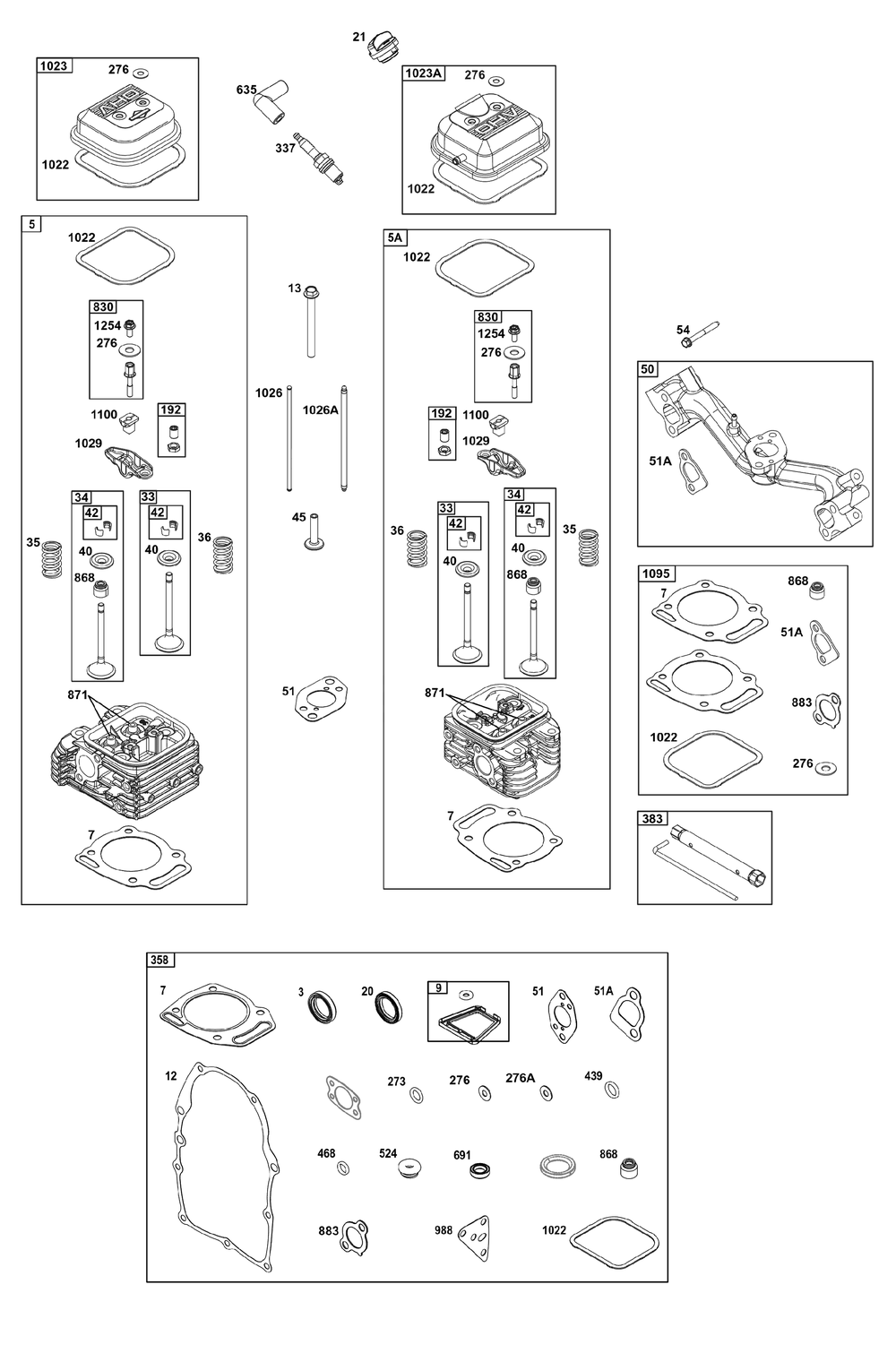 Cylinder Head Group Diagram and Parts List for 296442-0010-H5 200000 - 399999 Briggs and Stratton Engine